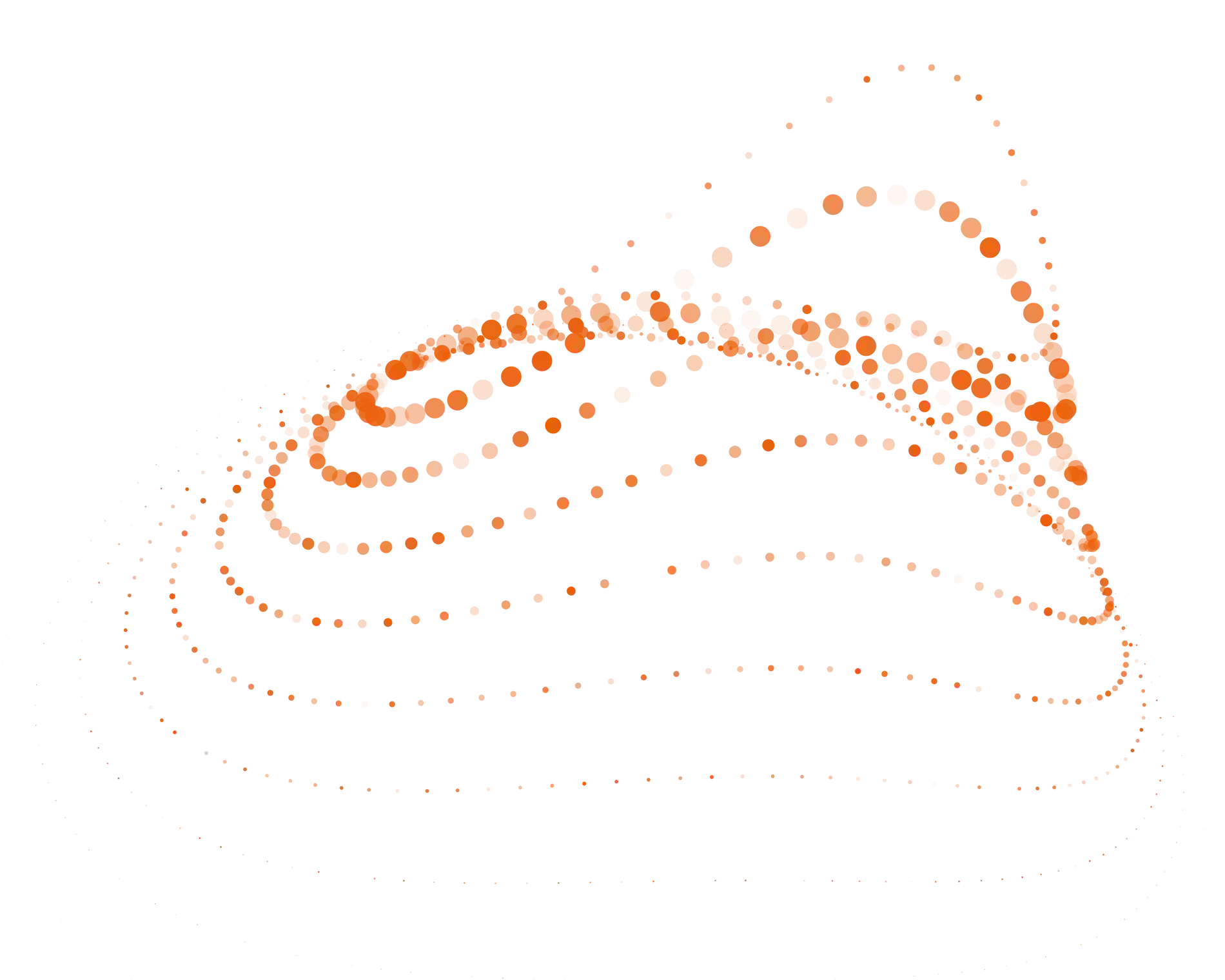 Elemento gráfico decorativo formado por puntos naranjas en un patrón abstracto